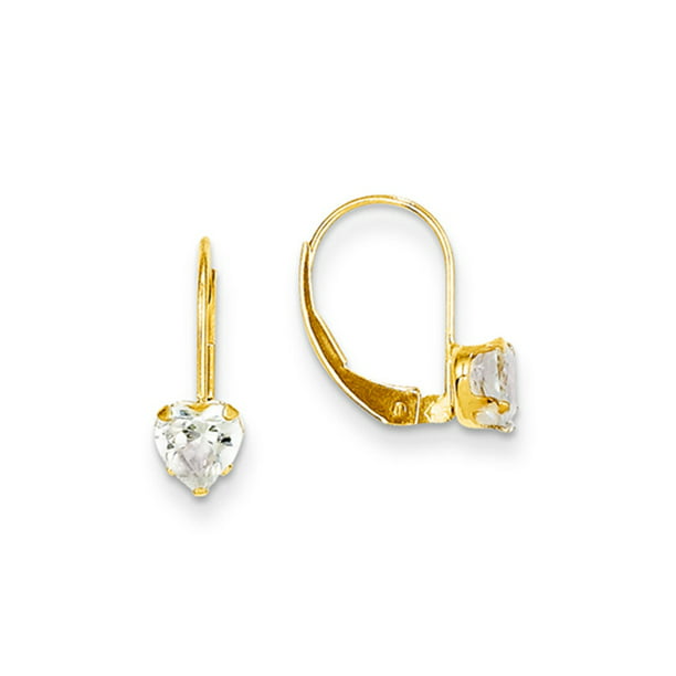 14k Yellow & White Gold CZ Heart Dangle Drop Leverback Earrings Cubic Zirconia Yellow Gold 
